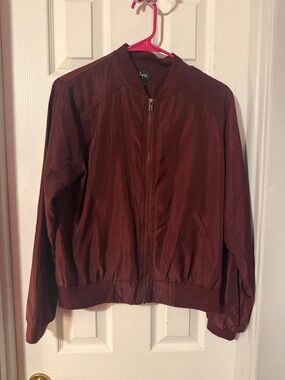 Justify Burgundy Satin Bomber Jacket